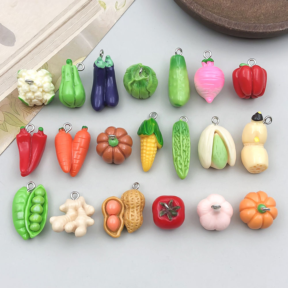 跨境热销混20款彩色树脂蔬菜玉米茄子黄瓜吊坠挂件diy饰品配件