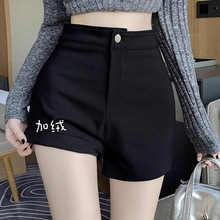 黑色加绒打底短裤女秋冬外穿高腰紧身薄绒小黑裤下衣消失西装短裤