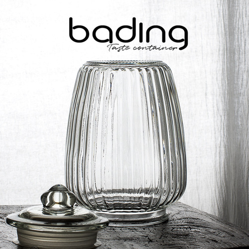 K9HX wholesale classic retro lead-free glass with lid striped storage jar tea jar pickle jar candy jar kitchen