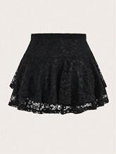 A 84413 Y2K Lace Trim High Waist Skirt ��ɫ����ȹ �羳
