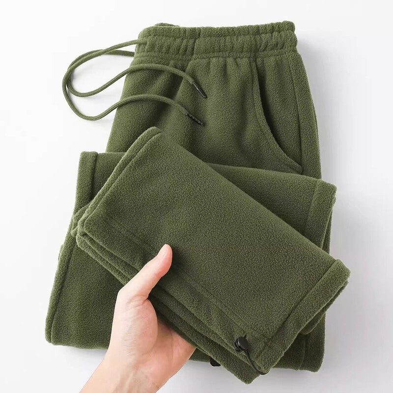 Double-Sided Polar Fleece! Retro Military Green Straight Sweatpants for Women, Loose Thickeneded Warm Drawstring Casual Wide-Leg Pants for Men