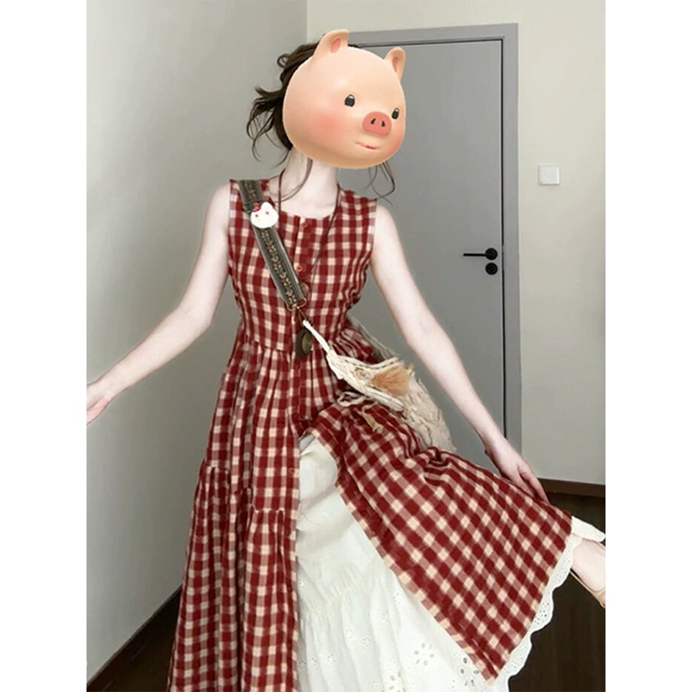 Красное клетчатое платье-камзол для женщин 2025, новая одежда в стиле допамина, красивая длинная юбка для лета