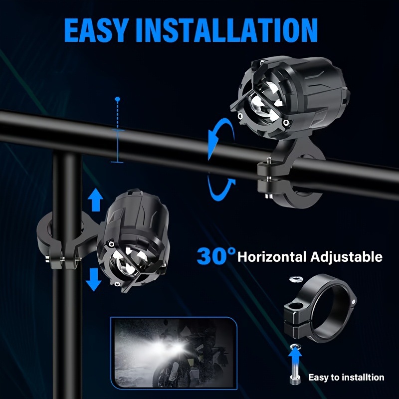 Motorcycle spotlights with far and near yellow-white light, electric vehicle lights, LED electric vehicle strobe mode, front headlight with strong light