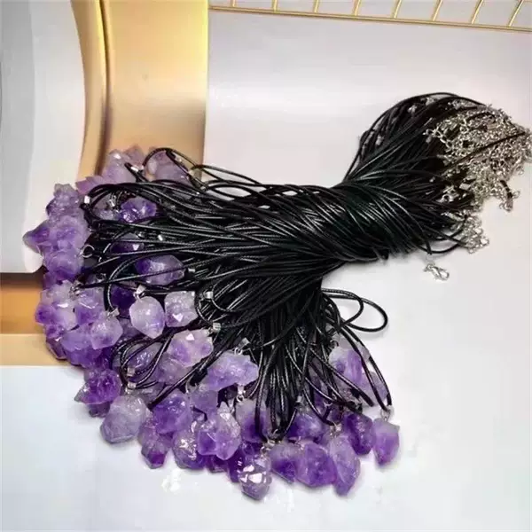 Unisex Natural Raw Stone Amethyst Pendant Irregular Crystal Necklace Simple Necklace Pendant Welfare