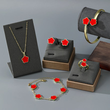 跨境热卖幸运五瓣花首饰套装时尚花朵戒指手镯耳钉项链手链5件套