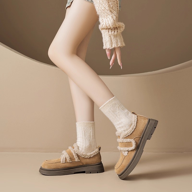 Augu Lion Dengjia terciopelo Bocken zapatos mujeres 2025 nuevo invierno otoño con suela gruesa terciopelo grueso zapatos de algodón suave