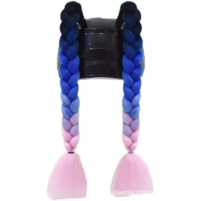 Helmet Decoration Braids Are: Motosiklet dəbilqələri - 1-pair-of-black-blue-and-pink-ponytails