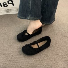 丸い頭の復古的な柔らかい底のベーケンの靴の女性の2025春のメアリー珍の平底の森は靴のバレエのおばあさんの靴を結びます。