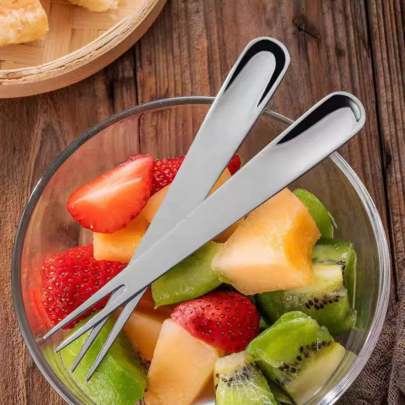 304不锈钢水果叉一体两用勺叉月饼叉甜品雪糕勺多功能双头蛋糕勺