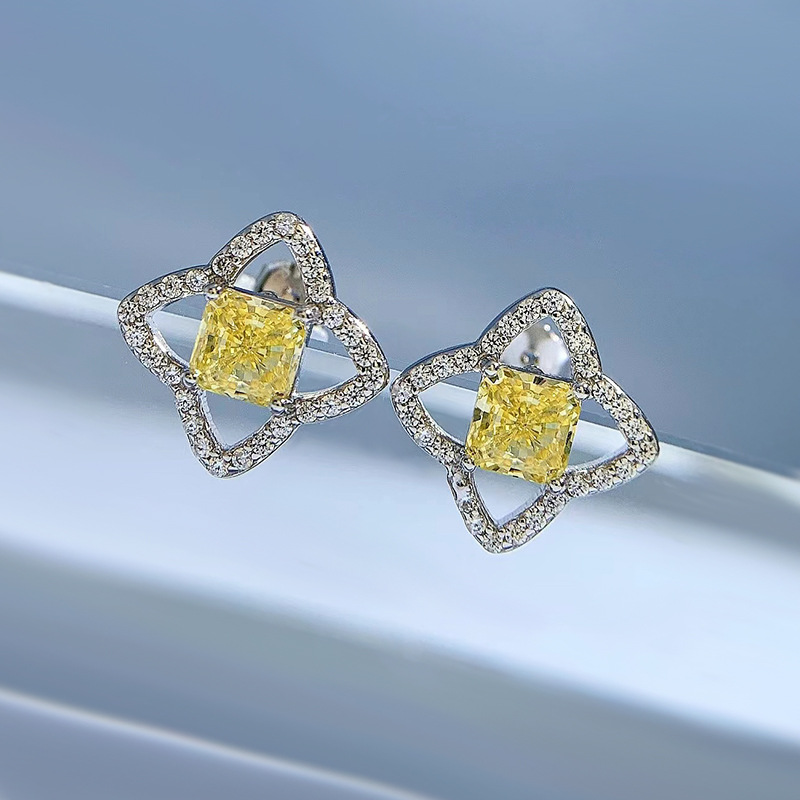 1 Pair Glam Luxurious Square Water Droplets Flower Sterling Silver Inlay Zircon Earrings display picture 1