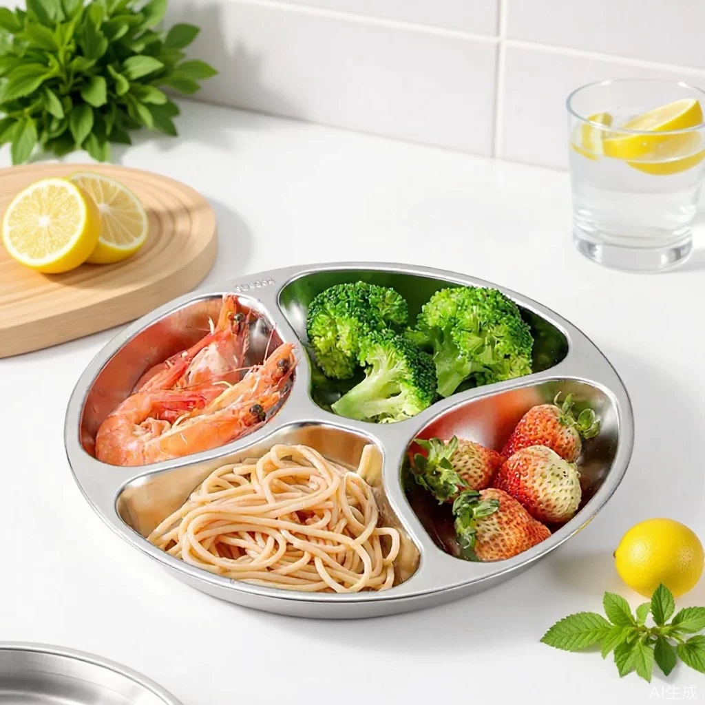 304 Stainless Steel Divided Plate for Separating Ingredients and Seasonings, Kitchen Prep Plate for Cooking, Serving Plate for Scallions and Ginger