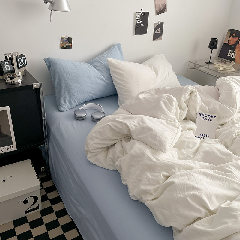 ins小清新日式纯棉四件套 纯色水洗棉春秋学生宿舍三件套床上用品
