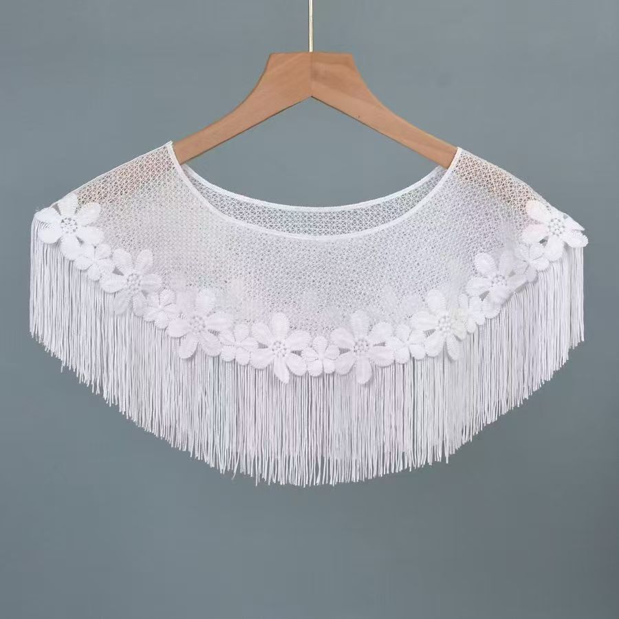 Lace-trimmed tassel detachable collar pullover neckline women's cheongsam cloud shoulder hollowed-out retro single collar round neck outer shawl cover-up