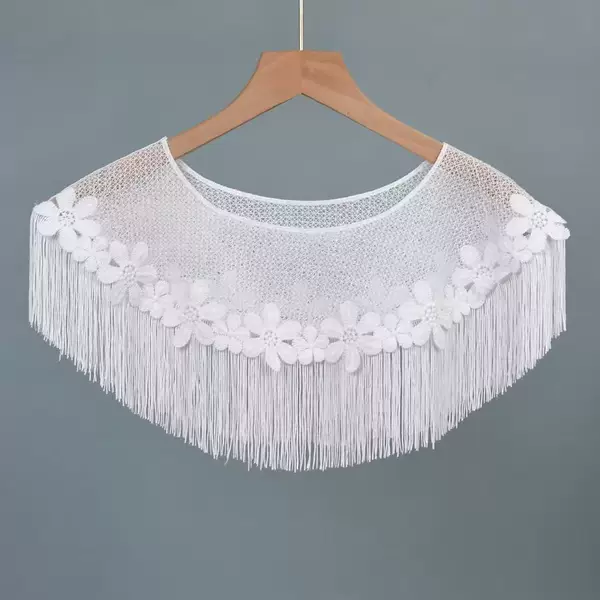 Lace tassel fake collar pullover collar for women, cheongsam cloud shoulder hollow retro single collar round neck outer shawl blouse