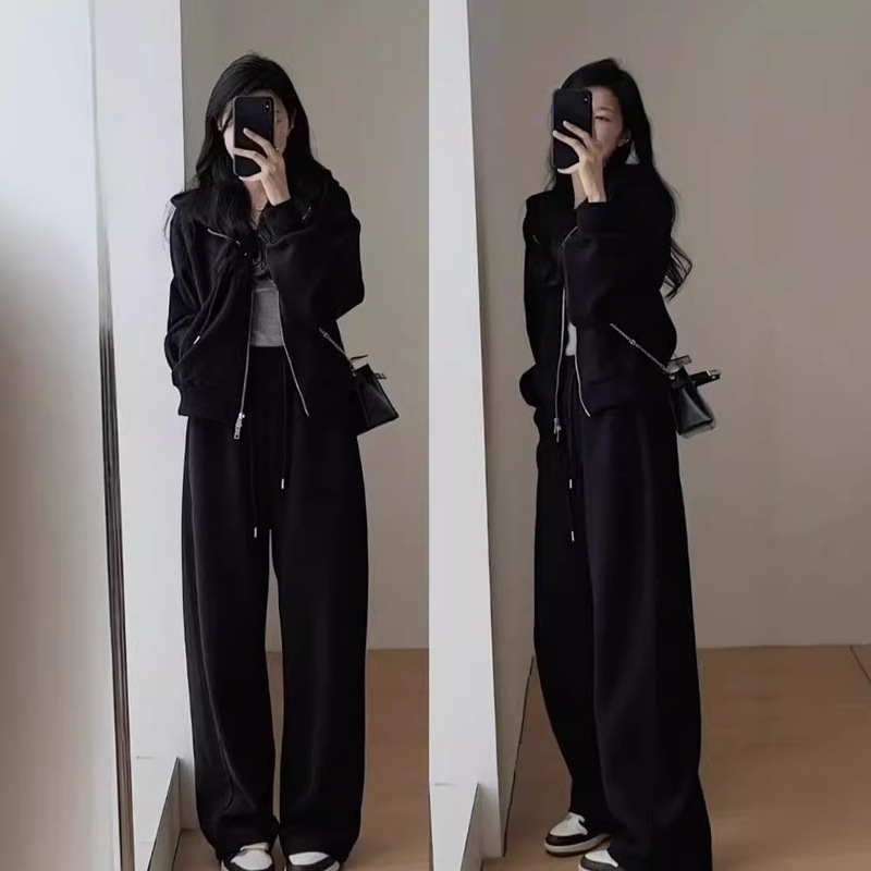 秋冬休闲卫衣运动衣服女套装时尚显瘦减龄阔腿裤连帽跑步两件套潮|undefined