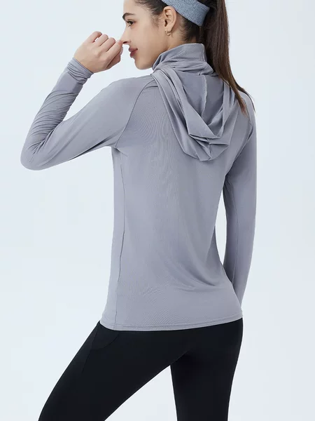 Cross-border Amazon European and American sports hooded sun protection shirt, foreign trade casual outdoor running slim-fit long-sleeve top for women