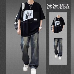アメリカのトレンドブランド半袖メンズ2025年夏新作ラウンドネック男の子服クールでハンサムなトレンドカジュアルのセット