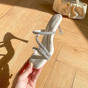 Feeling of stepping on excrement ~ crystal sandals women's stiletto heel rhinestone fairy style 2024 new summer height all-match high heels