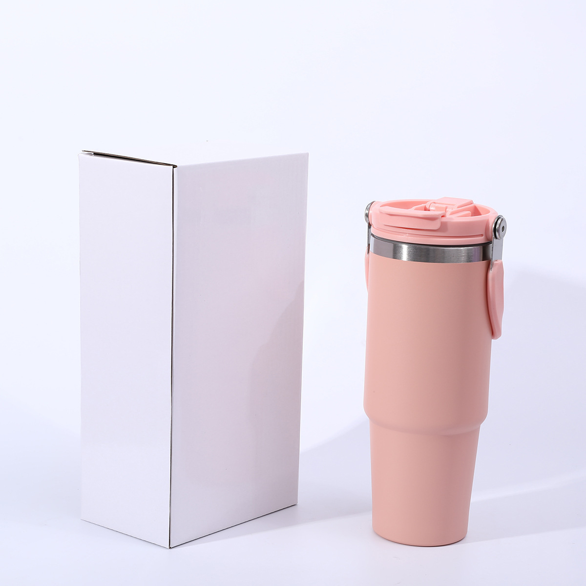 304 taza de acero inoxidable taza de automóvil de gran capacidad taza de aislamiento de calor aislamiento frío taza de hielo mango taza de paja de doble bebida