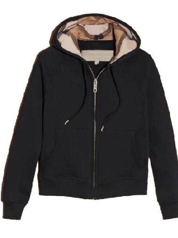 Qadın damalı kapüşonlu sviter jaket, tikmə loqolu