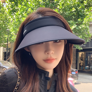 Empty Top Sun Protection Hat for Women Summer Ice Silk Anti-Uv Outdoor Uv Face-Covering Sun Hat Black Large Brim Sun Hat