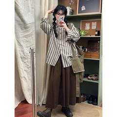 日系软妹森系简约马甲女学生秋复古半身裙休闲衬衫套装纯色印染