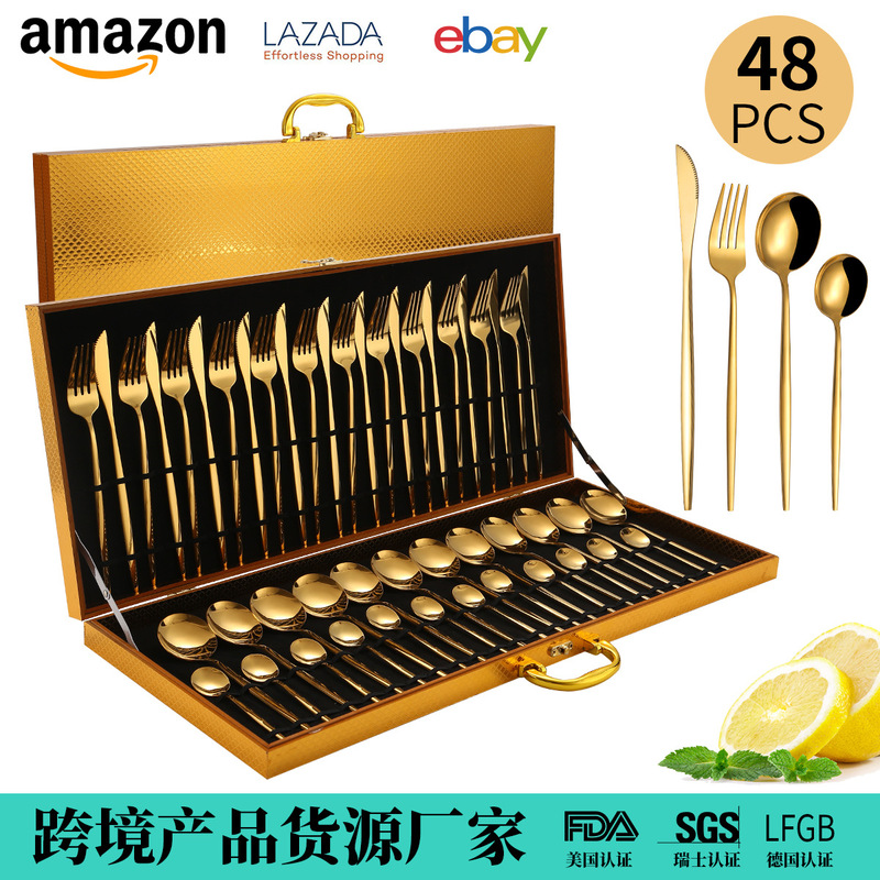 Cross-border Amazon 24/48 pieces suit stainless steel tableware knife, fork and spoon Western food hotel steak knife, fork and spoon gift box Cross-border Amazon 24/48 pieces suit stainless steel tableware knife, fork and spoon Western food hotel steak knife, fork and spoon gift box