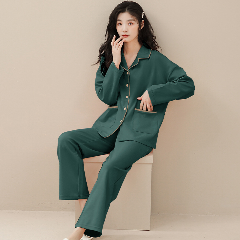 Pijamas de algodón para mujer Otoño Nueva solapa de manga larga ropa para el hogar cómodo más tamaño ropa para el hogar traje ropa exterior pijamas de algodón