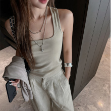 夏螺纹莫代尔打底内搭小吊带工字背心女外穿方领辣妹性感显瘦上衣
