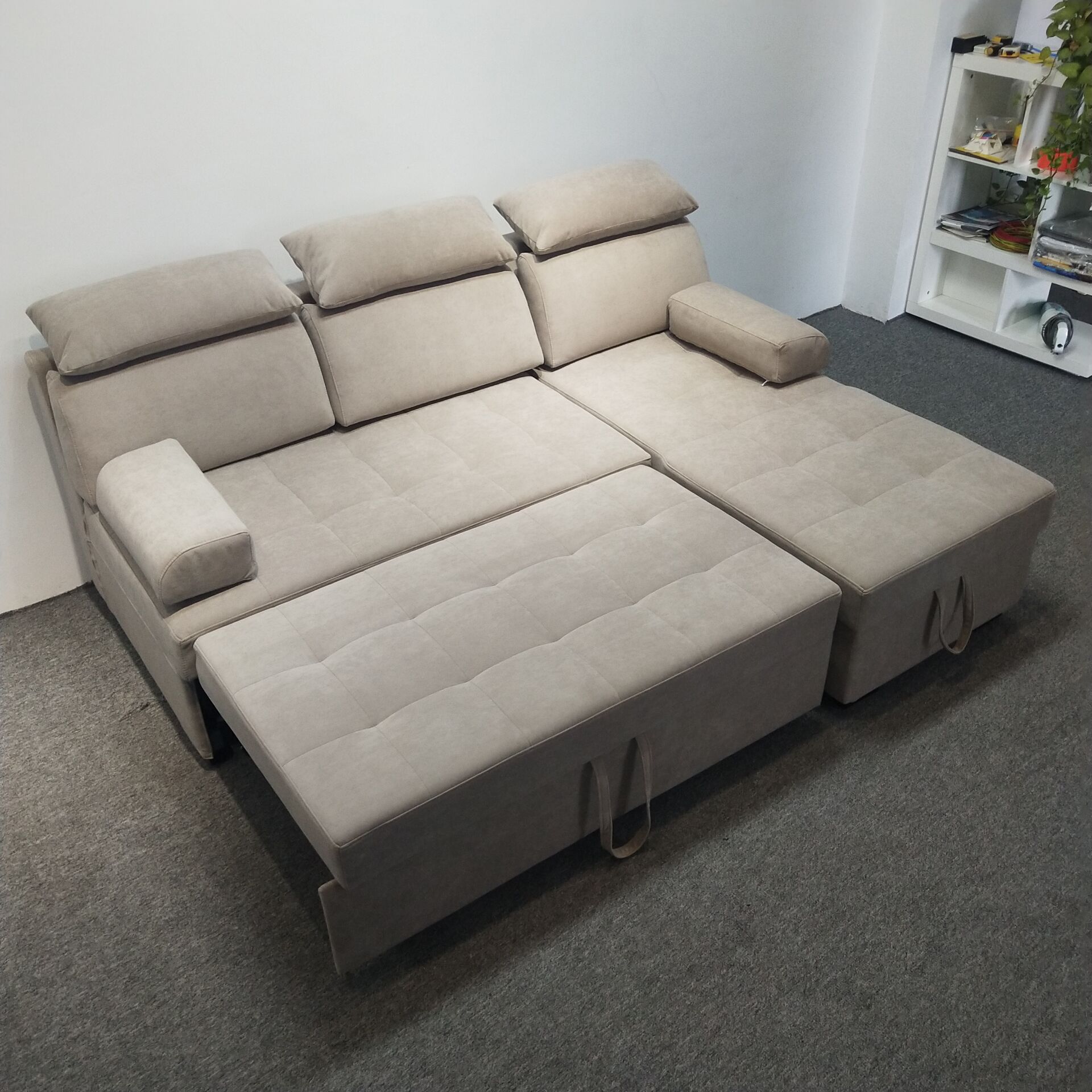 Moderno simple sofá plegable doble uso multifuncional casa pequeña esquina combinación de lavado de tela sofá cama