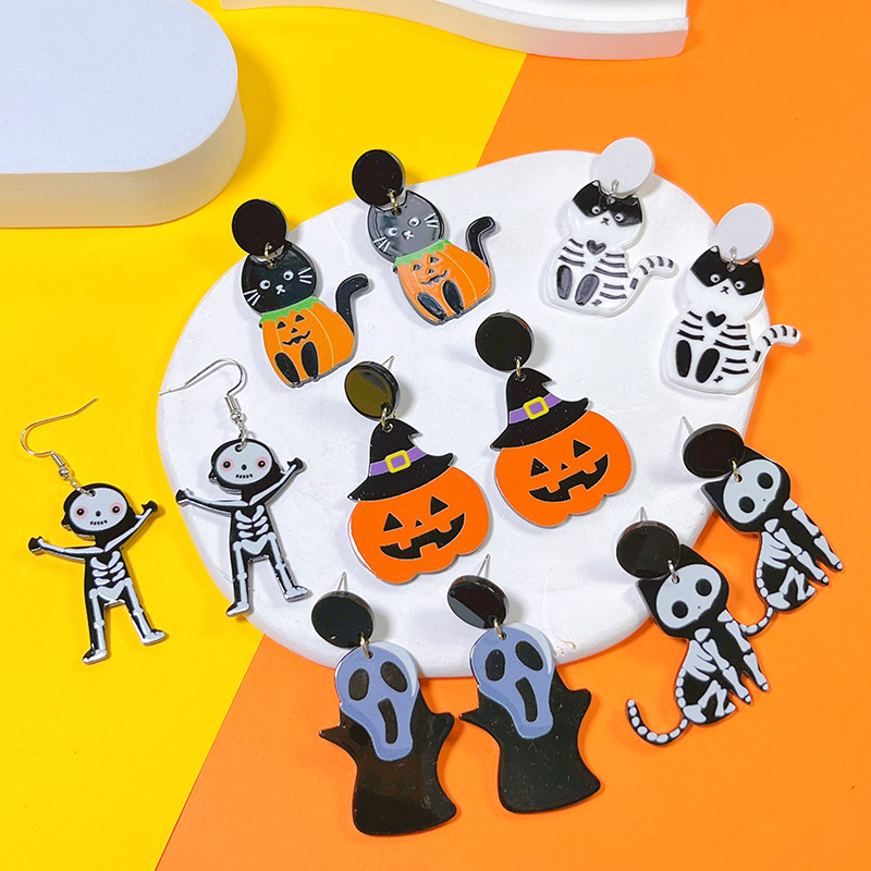 13g Weight Drop Earrings Classification 1 Pair Quantity 1 Pair Hip-hop Streetwear Halloween Pattern Arylic Drop Earrings