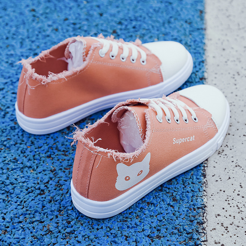 Foreign Trade Canvas New Spring And Autumn Models, Round-toed Student White Shoes, Flat-soled, Breathable, Fashionable_vogvips.com