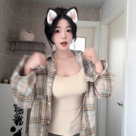 格子布+单排多扣夏季外套女薄款开衫衬衣女