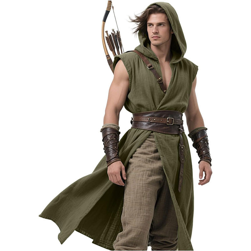 MEEJOY Medieval Linen Hooded Cloak for Ren Faire and LARP styling