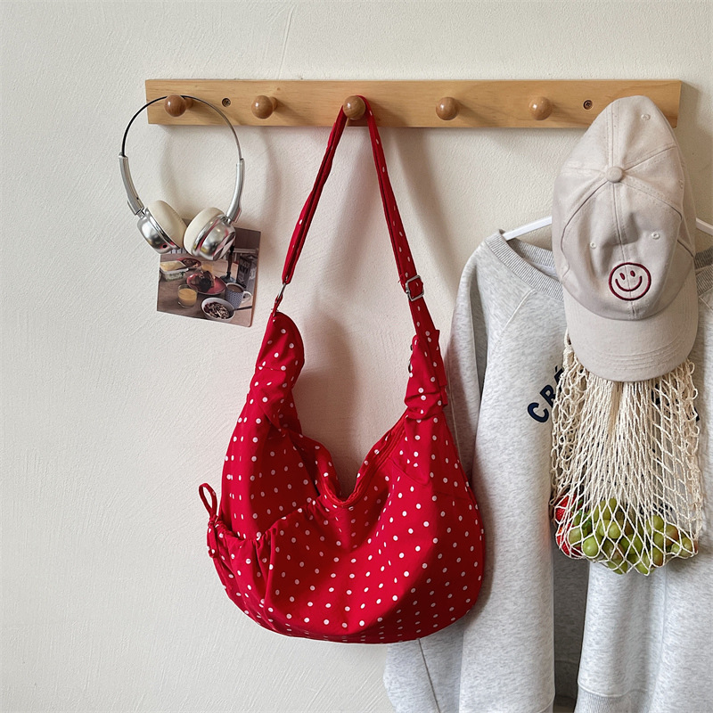 New Korean-Style Ins Lazy Style Croissant Bag, Large Capacity Canvas Bag, Pleated Plaid Bag, Commuter Shoulder Crossbody Bag