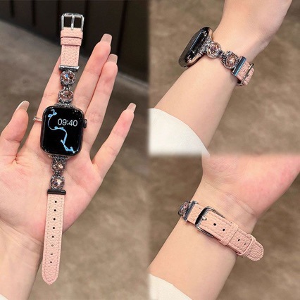 Suitable for Apple Hello Kitty Head-Patterned Lychee-Textured Watch Strap Applewatchs11/10/9/8/Se/7/6/5/4