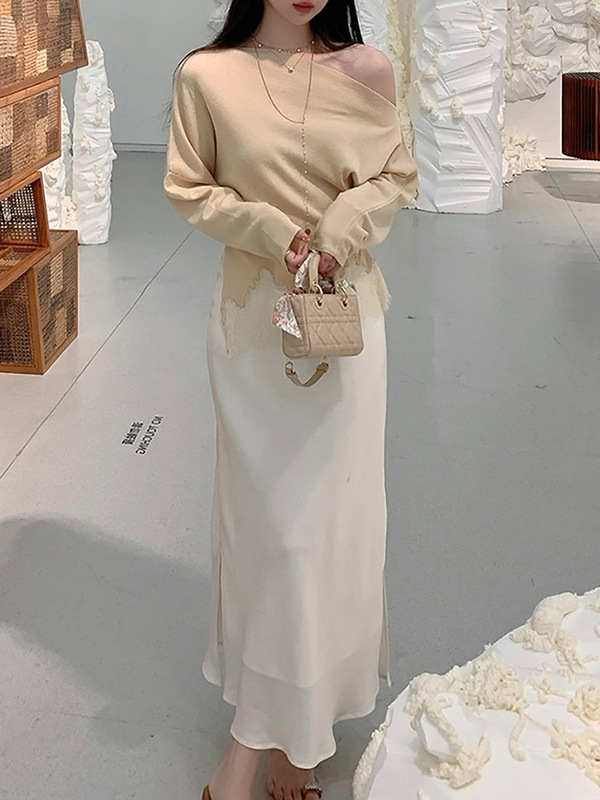 レース物語超細いウールレースレザー刺繍ニット女性の初秋の新作気質は肩の上着に合わせています。|undefined