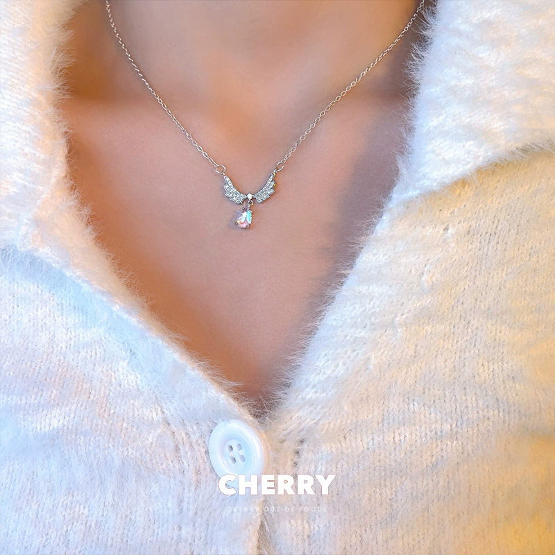 Подвеска-ожерелье Angel Wing с лунным камнем, тонкая цепочка, легкая роскошь