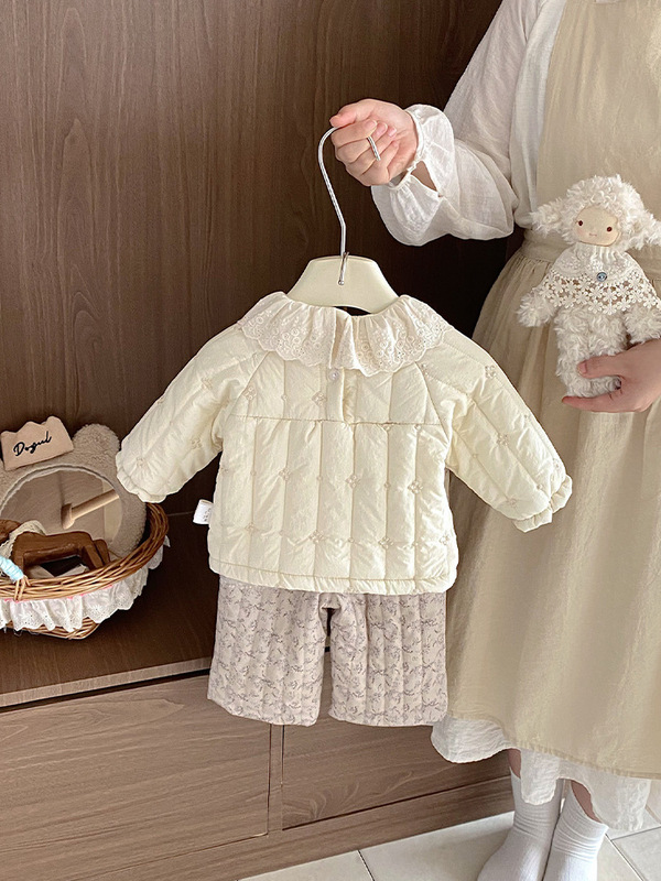 女童棉衣套装秋冬装轻薄款女宝宝小公主加厚保暖外出服女童两件套|undefined