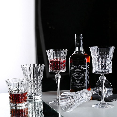 Champagne glass, whiskey glass, glass cup, fashionable high-legged cup, grape wine glass, diamond pattern wine glass
