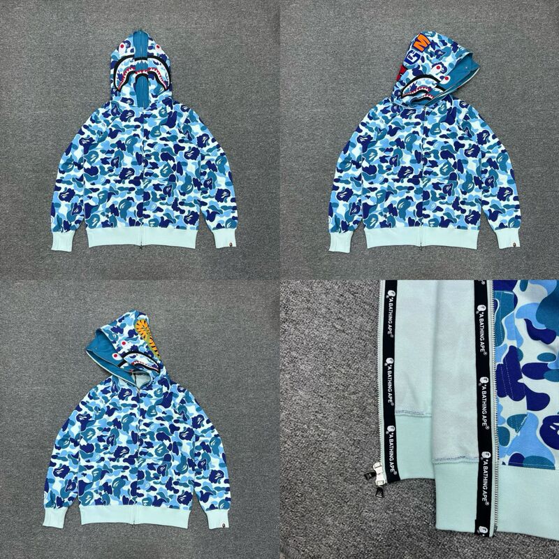 トレンディなブランド BAPE サメ迷彩ジッパースウェットシャツ男性と女性のカップル用ルーズトレンディなベルベットフード付きカーディガンジャケット男性用|undefined