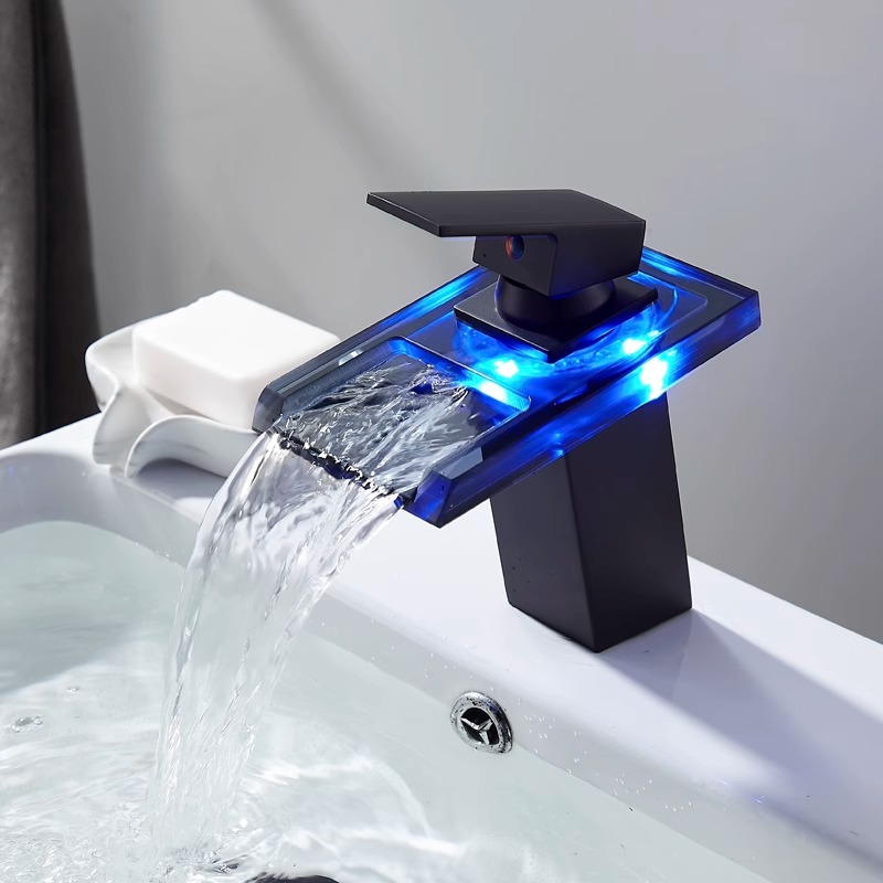 Baño lavabo facial grifo frío y caliente todo cobre LED lavabo mesa lavabo frío y caliente grifo de doble uso lavabo
