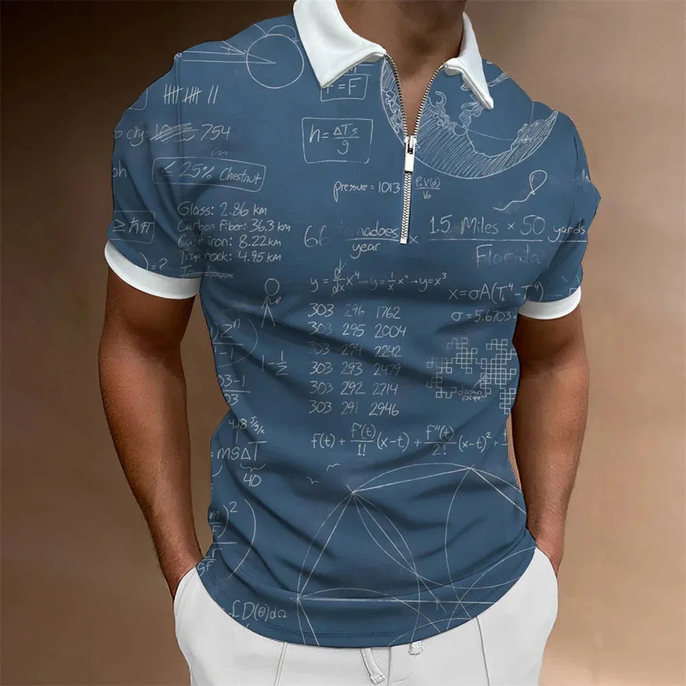 Personalidad, nuevas ideas, matemáticas, fórmula matemática, impresión 3D, camisa POLO con cremallera de manga corta transpirable con solapa suelta para hombre