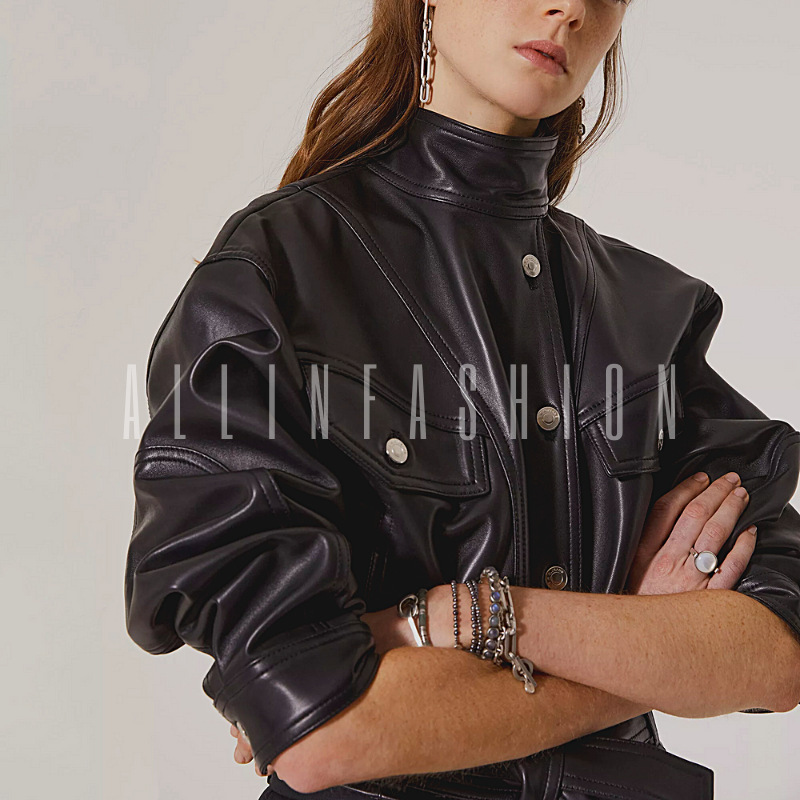 Leather Jacket, Loose Fit, French Style, 2023 New Early Spring Collection, Lightly Coated, Soft and Supple Lambskin, Belted Denim Jacket Leather Jacket, Loose Fit, French Style, 2023 New Early Spring Collection, Lightly Coated, Soft and Supple Lambskin, Belted Denim Jacket