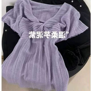 t恤女法式v领短袖2026夏季薄款内搭外穿短款正肩小个子款性感上衣