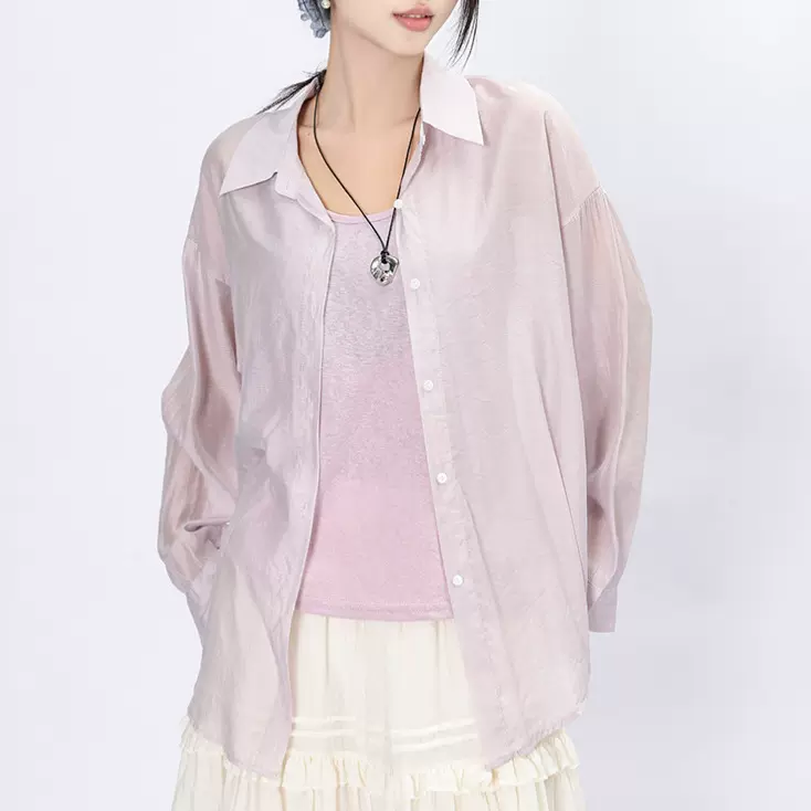 辰雨休闲宽松后开叉纯色防晒外套女 夏季新款轻薄透气衬衫上衣