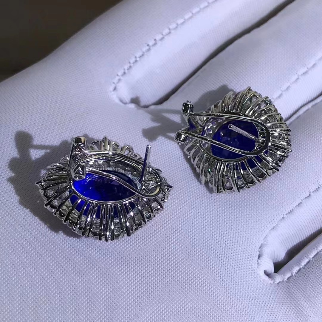 Zafiro artificial sintético Stud pendientes S925 material de plata sólida 10 quilates azul real transfronterizo transmisión en vivo exclusivo