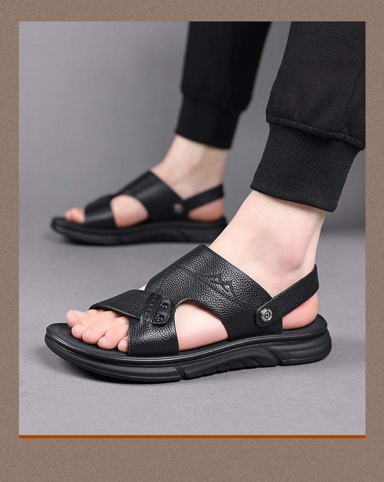 Dép sandal nam da bò thật hở ngón, quai ngang thoáng khí đi biển và dạo phố — 51226 Màu nâu, 51226 Màu đen chi tiết 15
