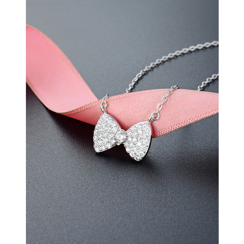 Estilo coreano simple moda diamante incrustado ZIRCON cadena colgante s925 plata esterlina todo partido arco clavícula cadena Collar para las mujeres