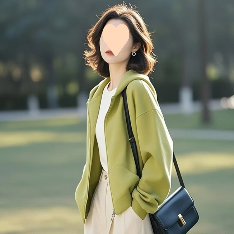 2025火小个子设计感百搭高级小众不撞款绿色卫衣外套女早春新款|undefined